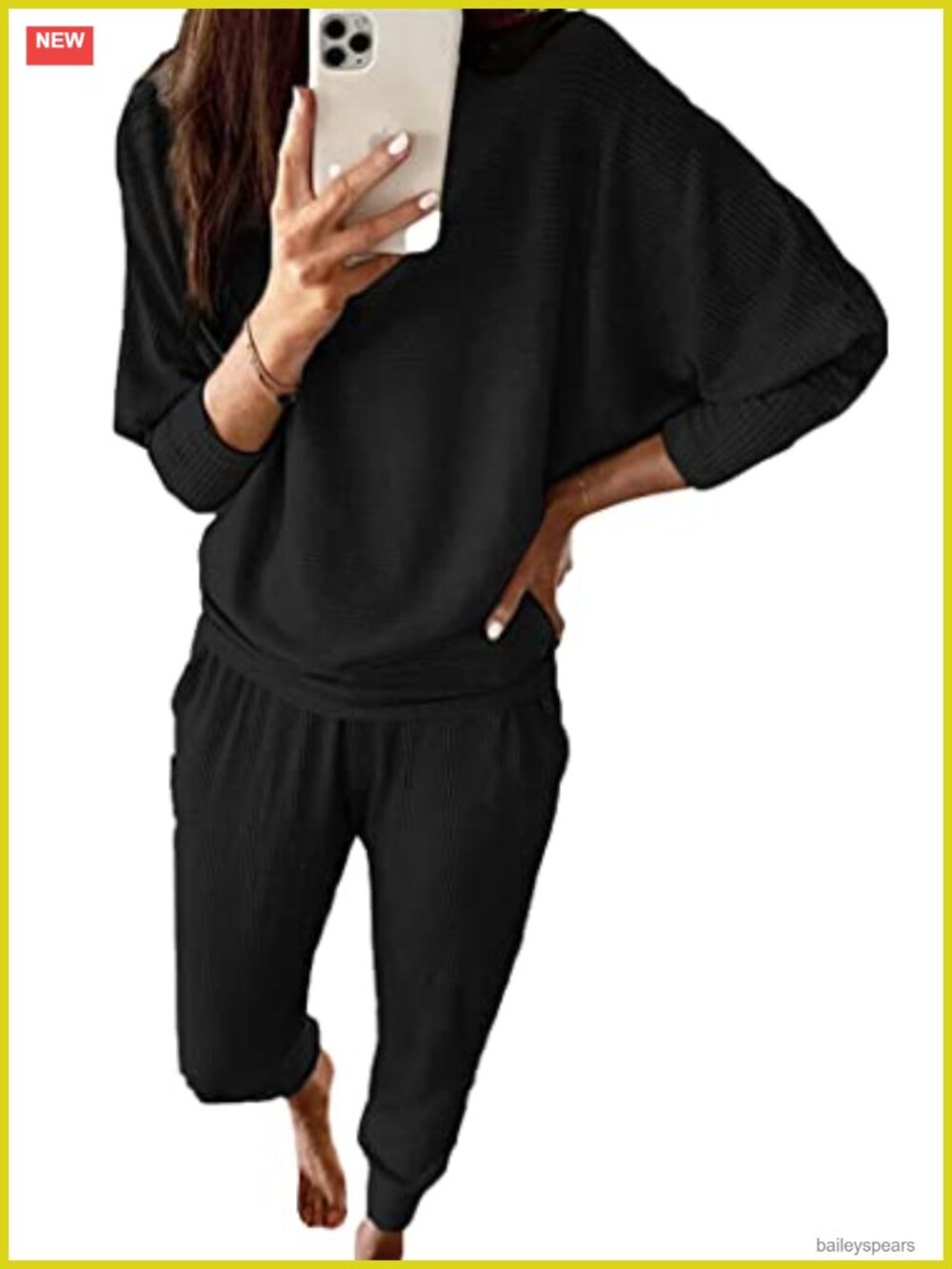 Ribbed Knit 2 Piece Tracksuit Set Long Sleeve Pullover & Skinny Pants
